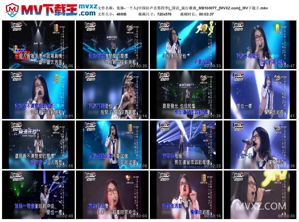 张姝-一个人(中国好声音第四季)_国语_流行歌曲_MB103077